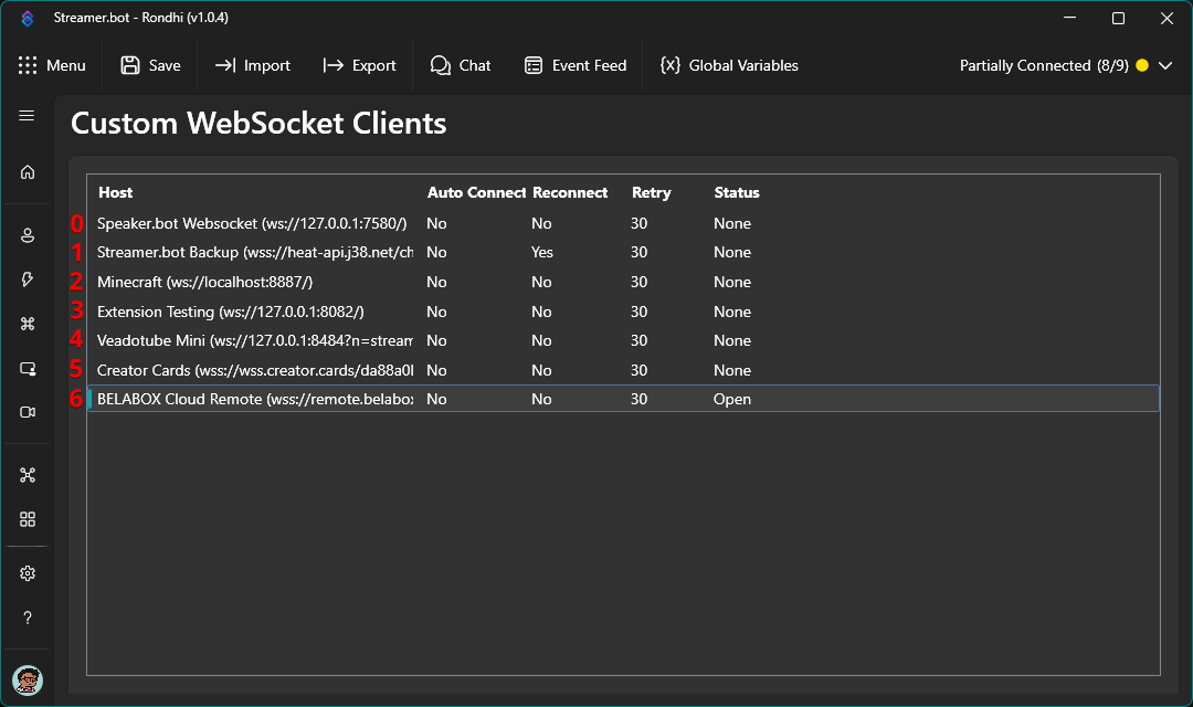 WebSocket client positioning
